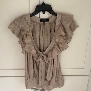 Robert Rodriguez Taupe Ruffled Blouse